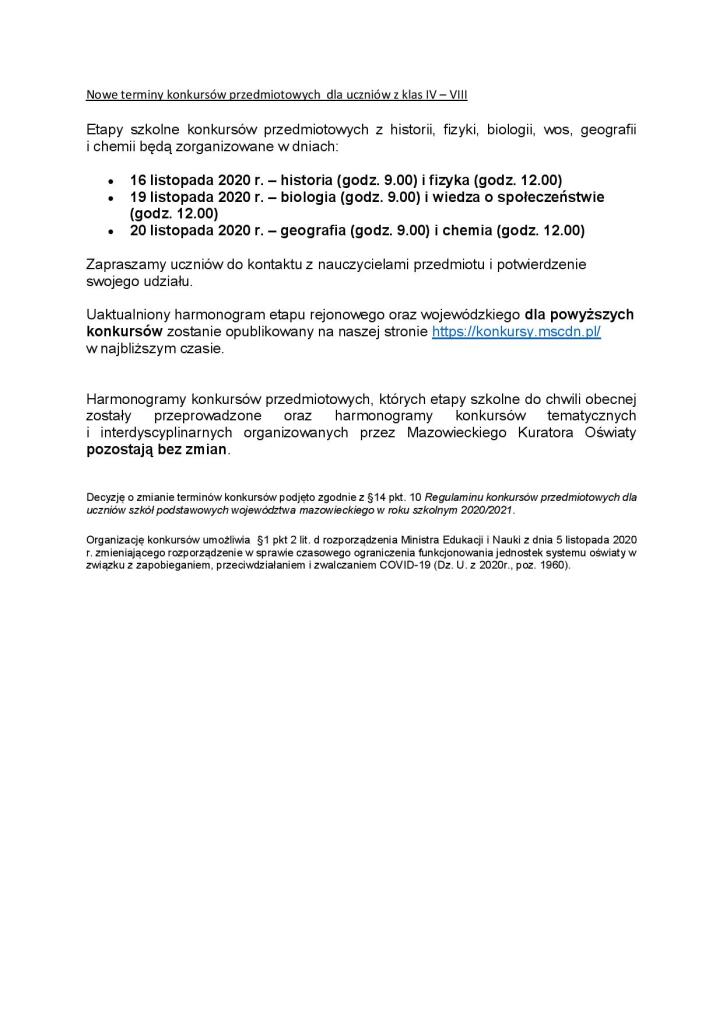 Nowe terminy konkursów przedmiotowych  dla uczniów z klas IV-page-001