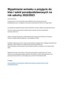 Wypełnianie wniosku o przyjęcie do klas I szkół ponadpodstawowych na rok szkolny 2022-1